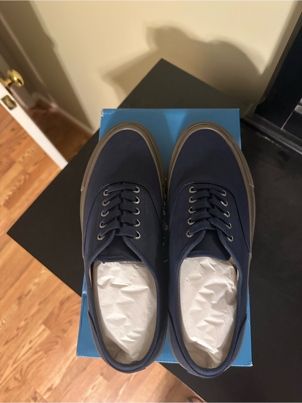 Sperry Navy Canvas Lace-Up Sneakers with Brown Trim